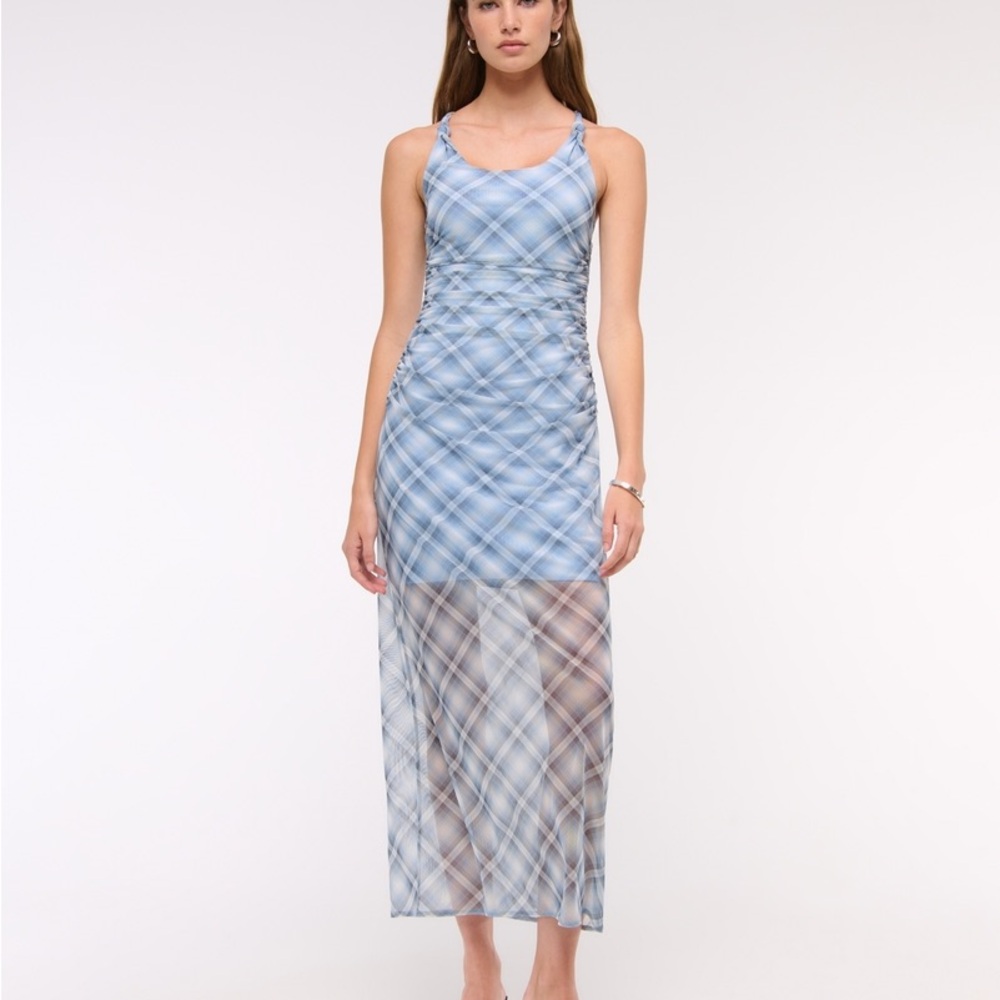 Abercrombie & Fitch Blue Plaid Maxi Dress